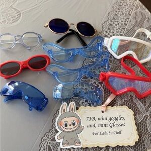 73B, Labubu Doll Mini 2Goggles and Mini 7Glasses Set - Red, Blue, White